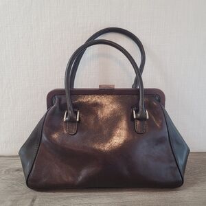 Vintage Brown Leather Handbag Purse Doctors Bag By Parisian Department Store